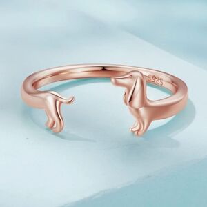 925 Sterling‎ Silver Dashuand Dog Rose Gold Animal Adjustable Ring Gold Plated
